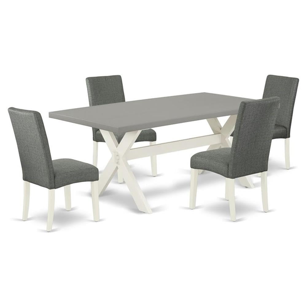 East West Furniture X097Dr207-5 5 Piece Kitchen Table Set For 4 Includes A Rectangle Dining Room Table With X-Legs And 4 Gray Linen Fabric Parson Dining Chairs, 40X72 Inch, Multi-Color